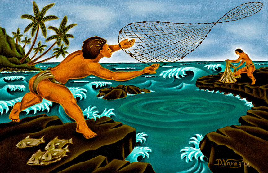 35 Throw Net Fisherman by Hawaiʻi Artist Dietrich Varez – Dietrich Varez  Prints by the Magic Mo