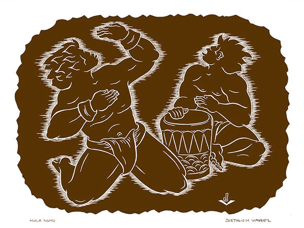 【額装付き】HULA Dietrich Varez 2006 ハワイ アート A4 - HULA NOHO (Sitting Dance) by Hawaiʻi Artist Dietrich Varez