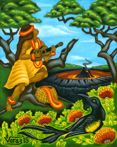186LH Mele Kilauea with 'O'o Bird by Hawaii Artist Dietrich Varez
