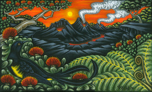 C188 'O'o Bird Volcano Sunset by Hawaii Artist Dietrich Varez