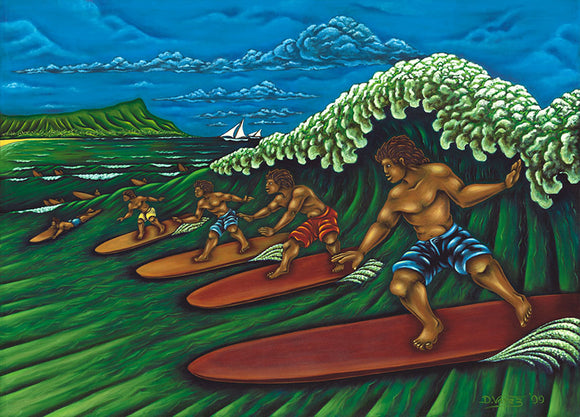 67 Waikiki Surfers by Hawaii Artist Dietrich Varez