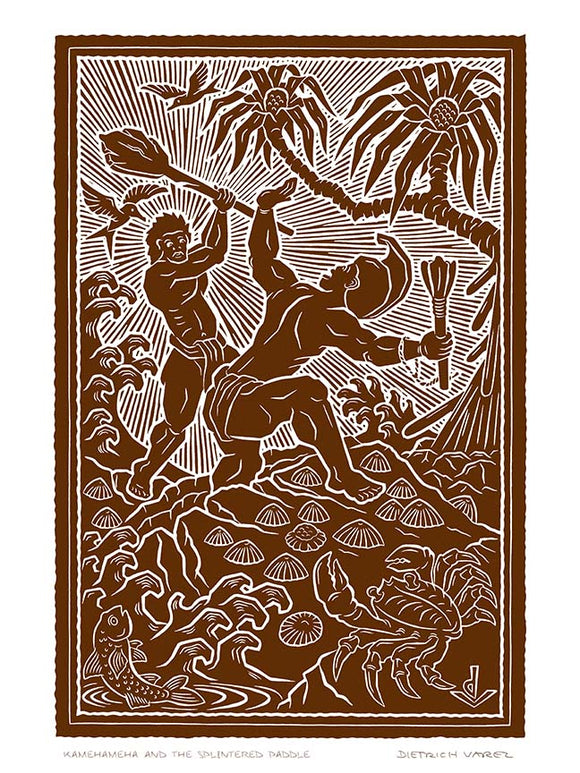 L109 Kamehameha and the Splintered Paddle by Hawaii Artist Dietrich Varez